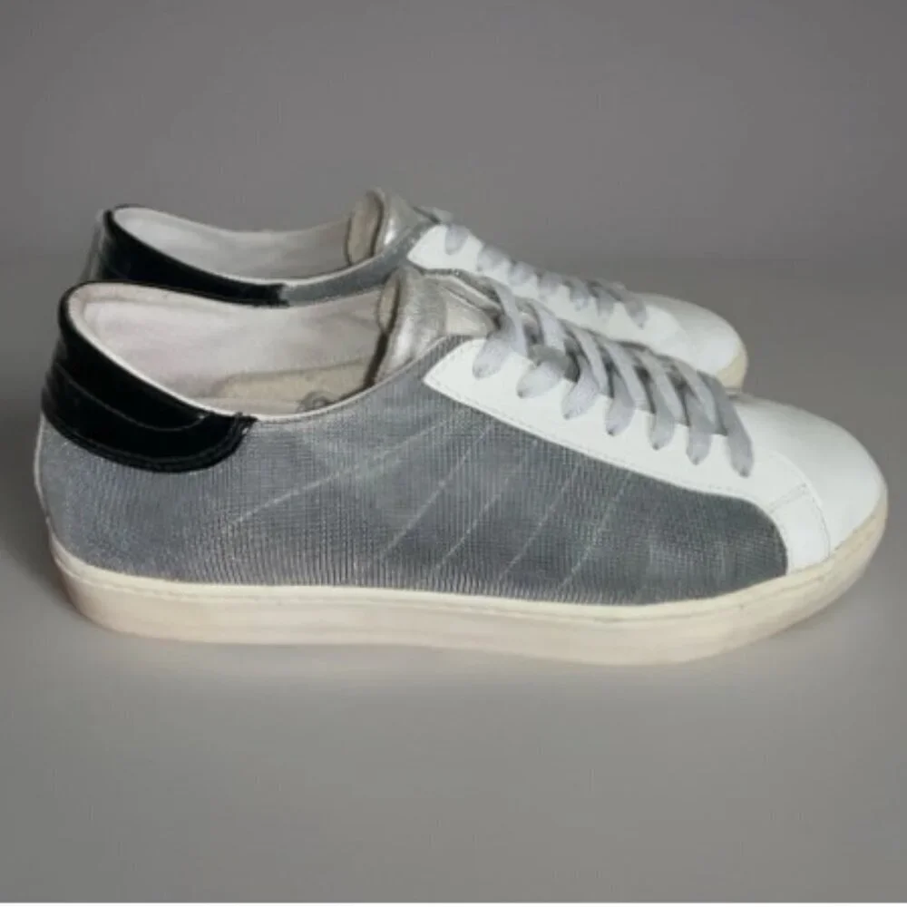 Women's Sneakers One Footwear White Leather w/ Silver Metallic Details Size 9.5